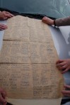 Listado de desaparecidos de Calera y Chozas, escrito en la carcel sobre papel de saco de harina por un prisionero. Foto La Memoria Viva.
